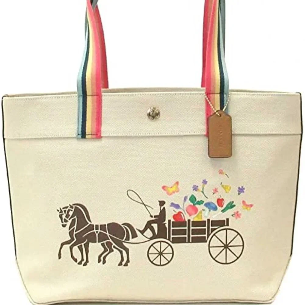 Coach Tote With Dreamy Veggie Horse And Carriage Natural Multi - Picture 5 of 16